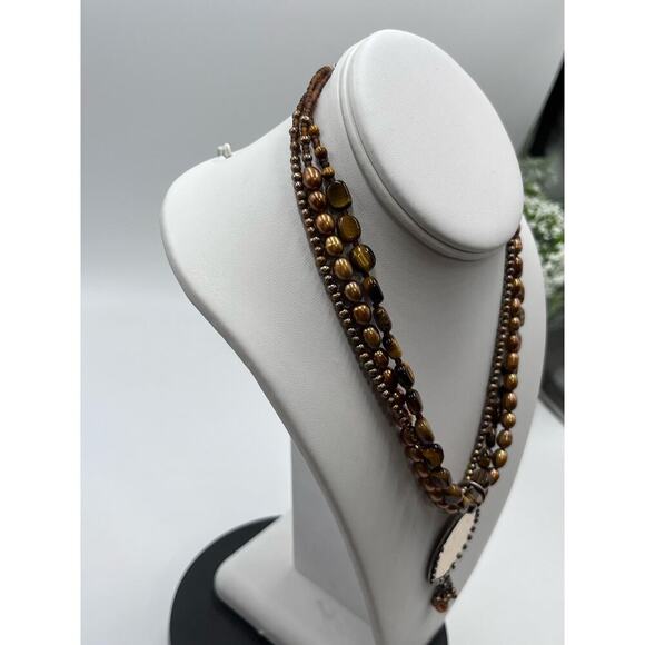 SILPADA Tiger's Eye Bronze Pearl Sterling Silver Necklace N1838 Strand
Disk - Picture 7 of 16